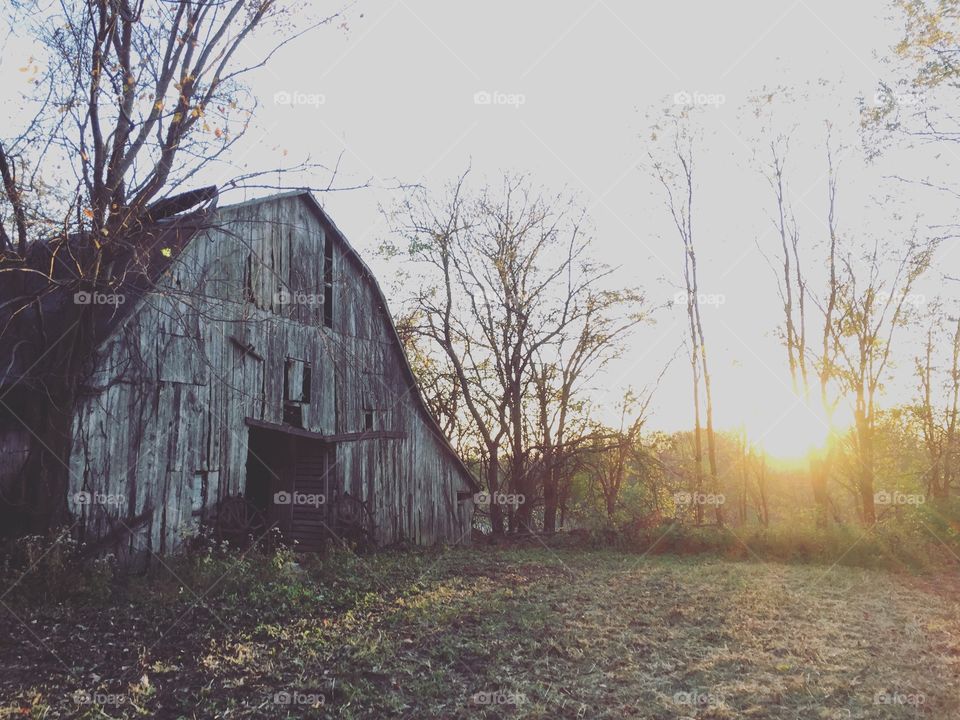 Barn at sunset