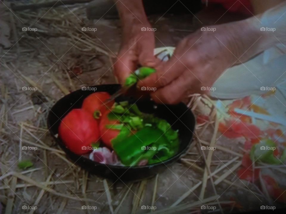 Preparation of vegetables salads.