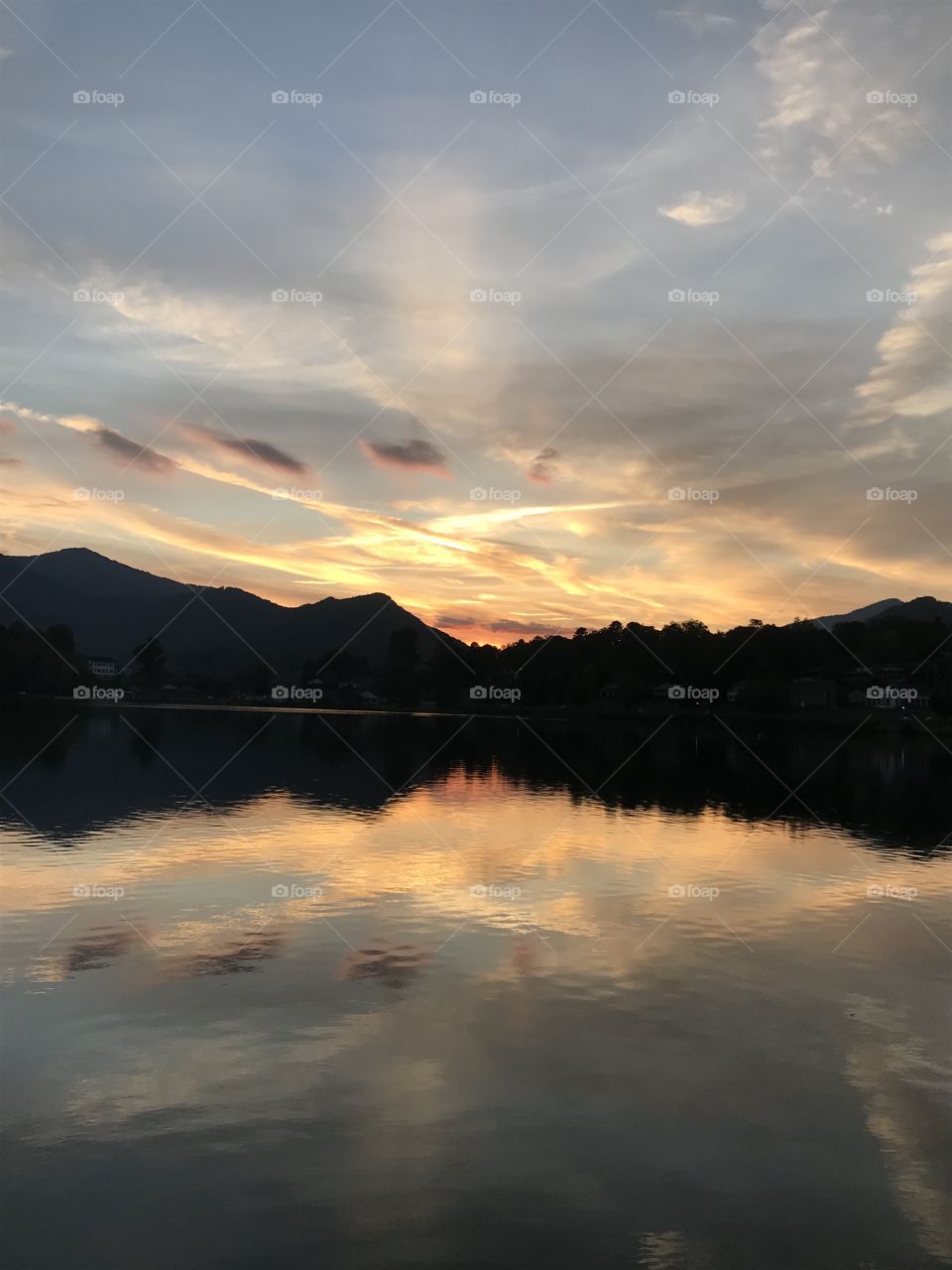 Sunset over the Mountains and across the Lake