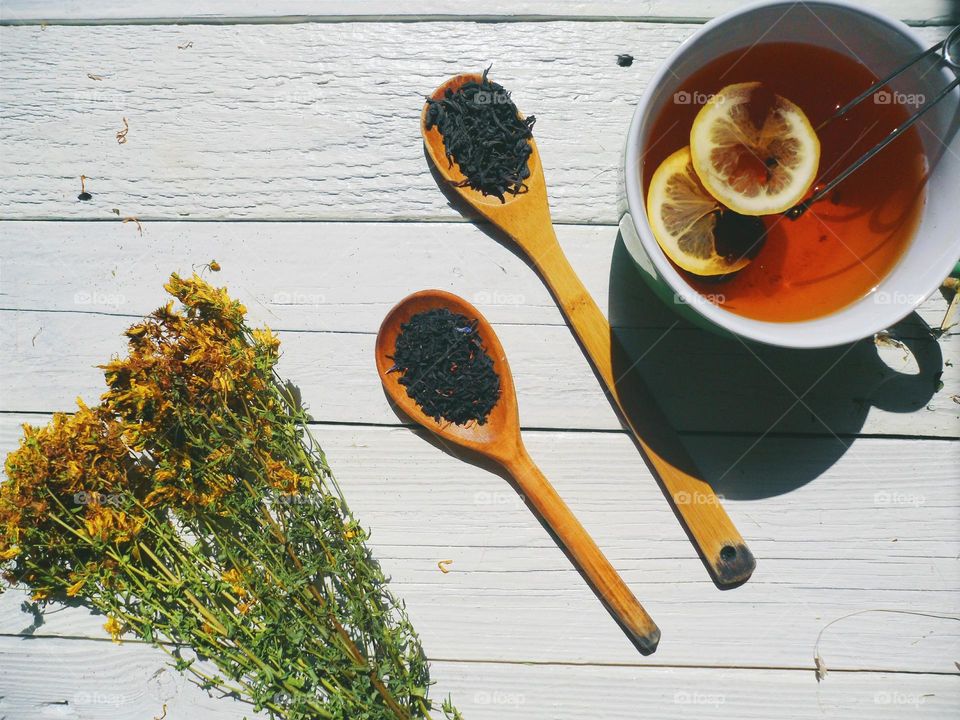 High angle view of lemon tea