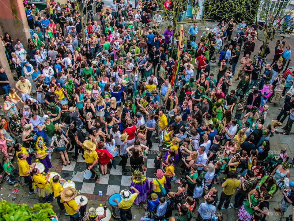 The celebration continues in the Old Town of Hastings, at the chessboard in George Street - Jack in the Green, UK, 2008