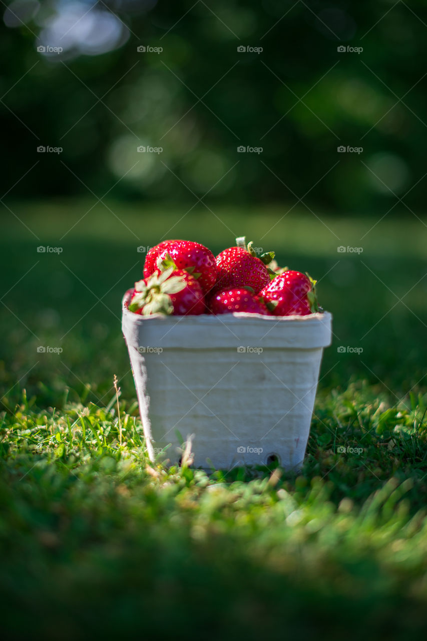 strawberries in a box.