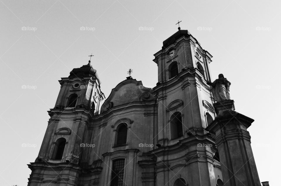 black and white architecture. old church in Poland