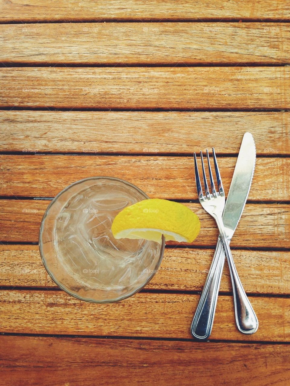 Cup of water on table