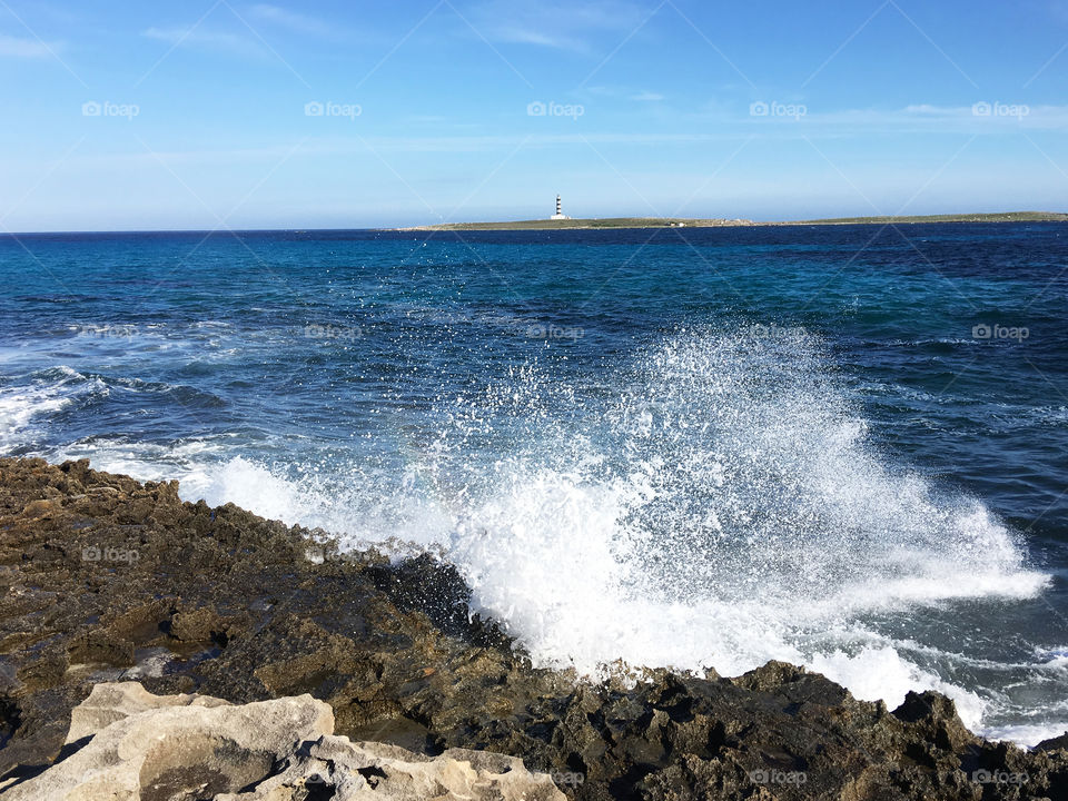 amazing sea splash at Menorca hitting the coast