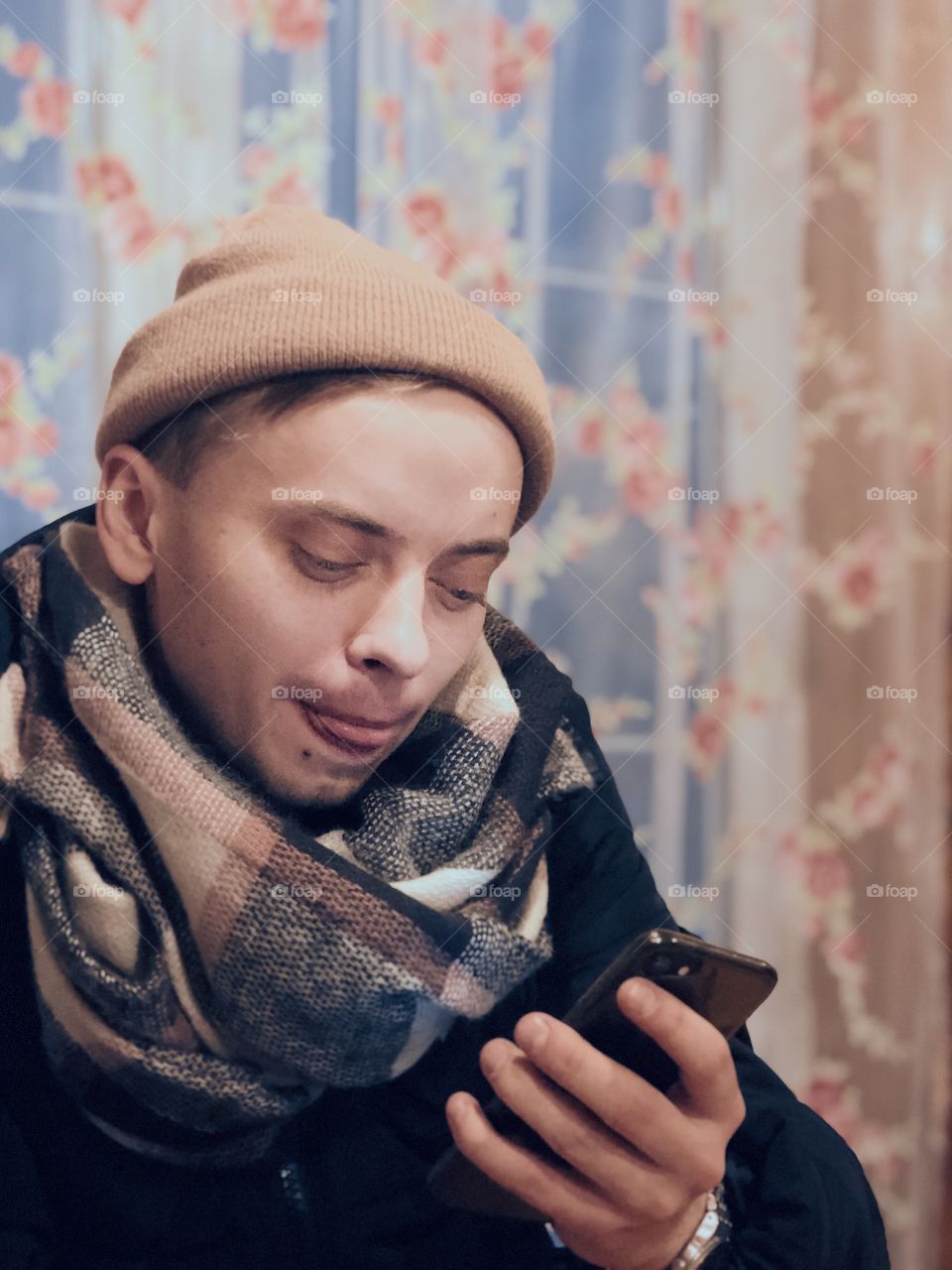 Young boy using smartphone