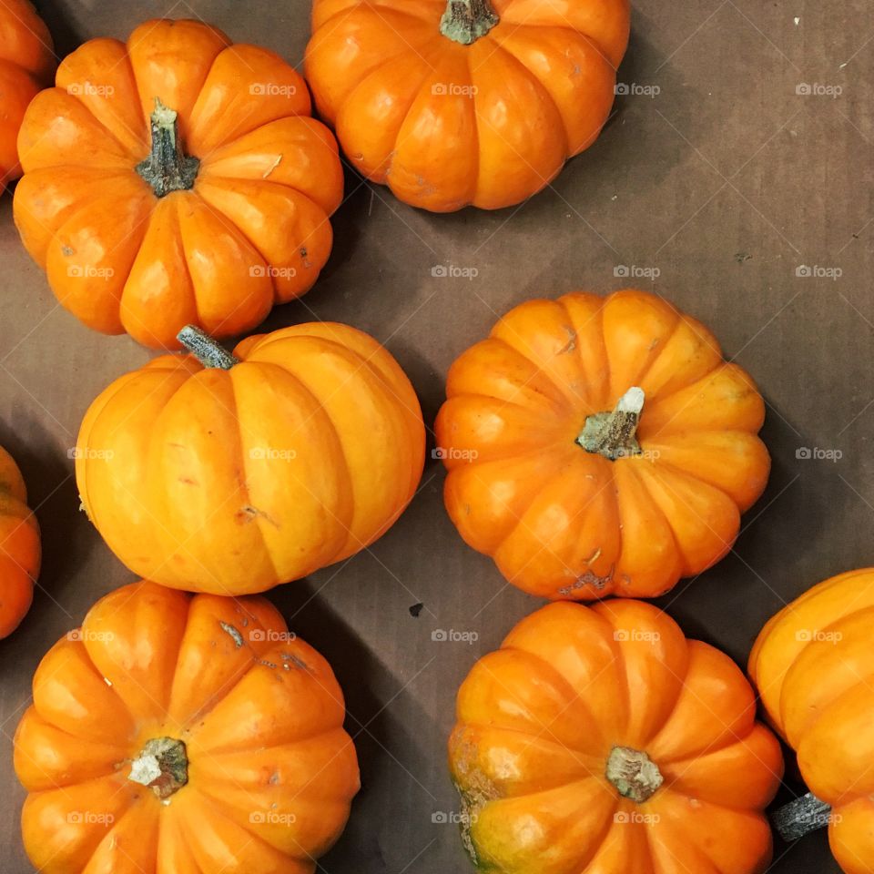 Orange pumpkins on table