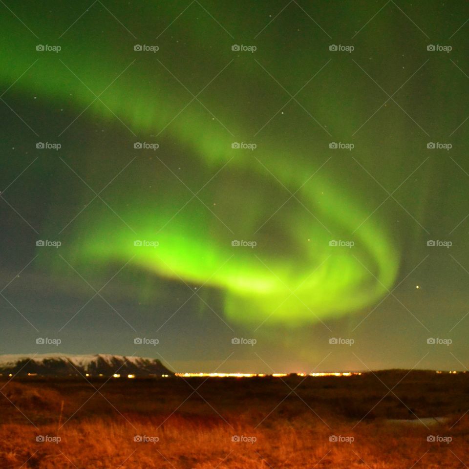 Northern light over the field