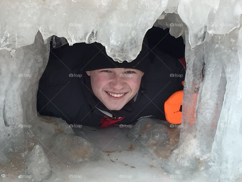 Garett hiding in the ice caves