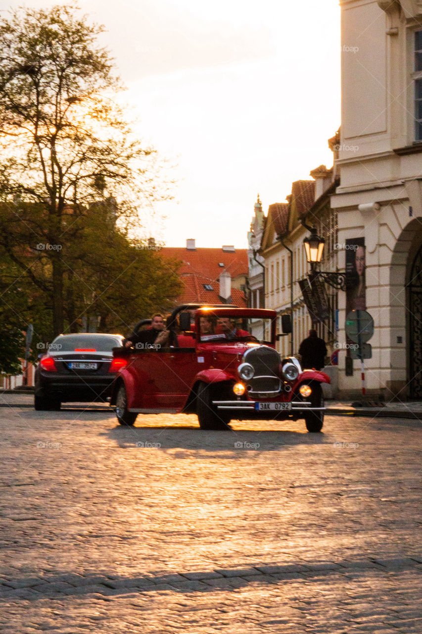 Red car in prague