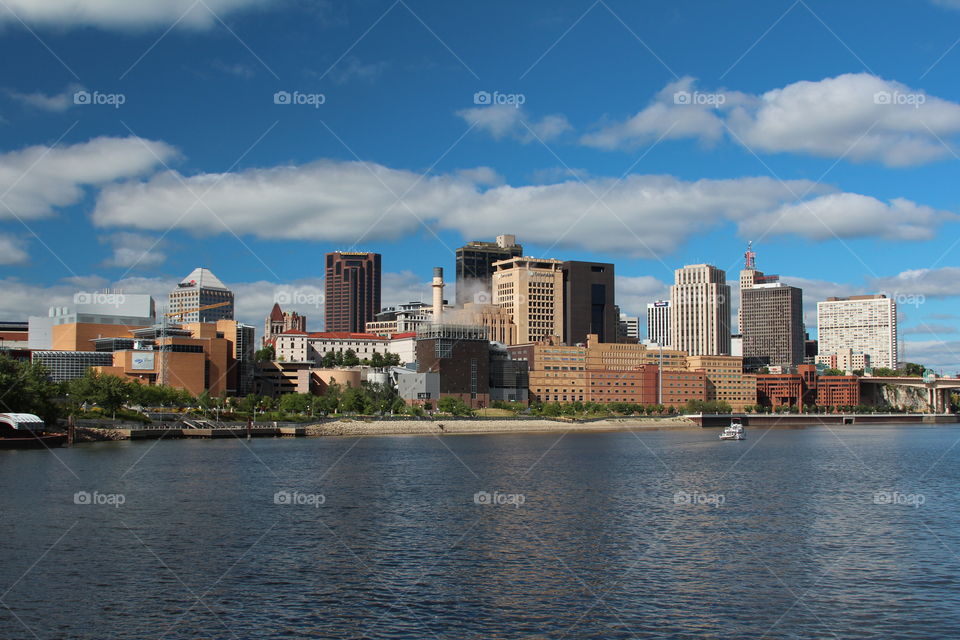 View of St Paul MN from Mississippi River cruise. View of St Paul MN from Mississippi River cruise