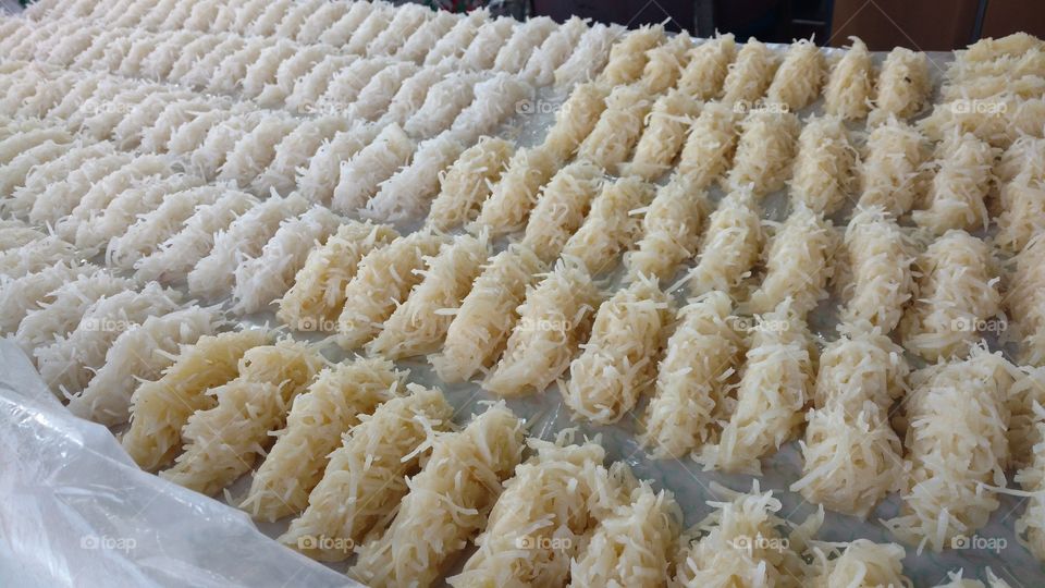 Coconut candy arrangement in a row