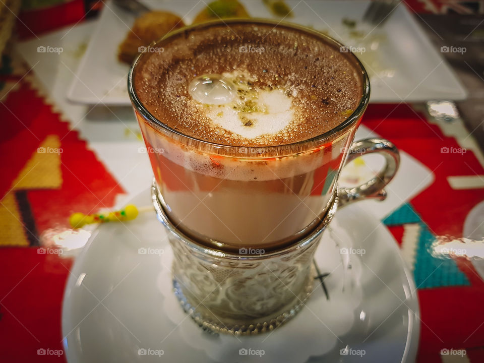 Closeup view of turkish coffee.