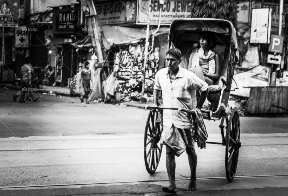 Hand pulled rickshaw- a heritage -Kolkata also known as City of Joy, India 