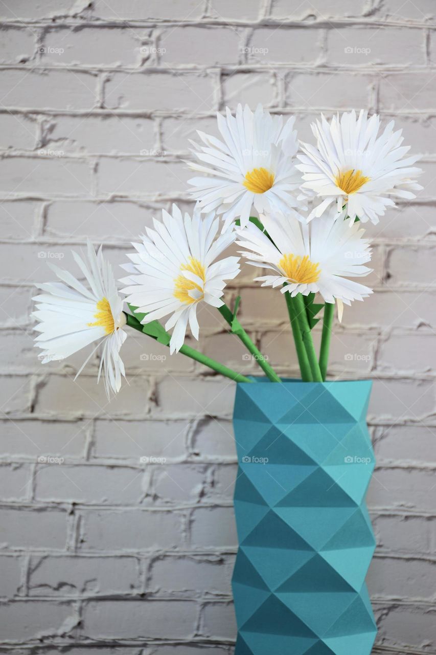 Paper Vase with Paper Daisies