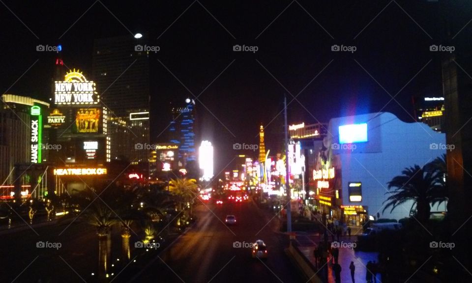 Vegas strip. walking the Vegas strip at night in spring