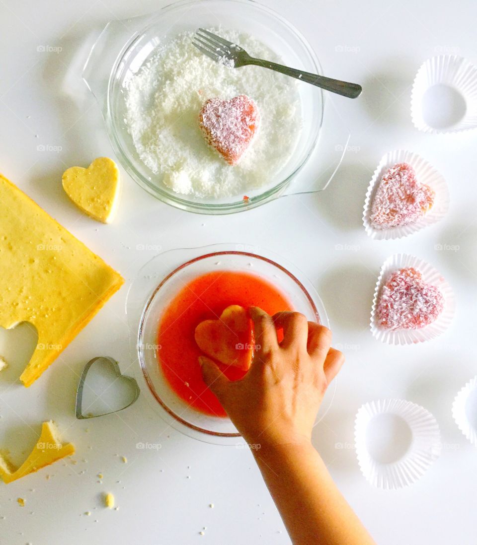 Making heart shaped cakes 