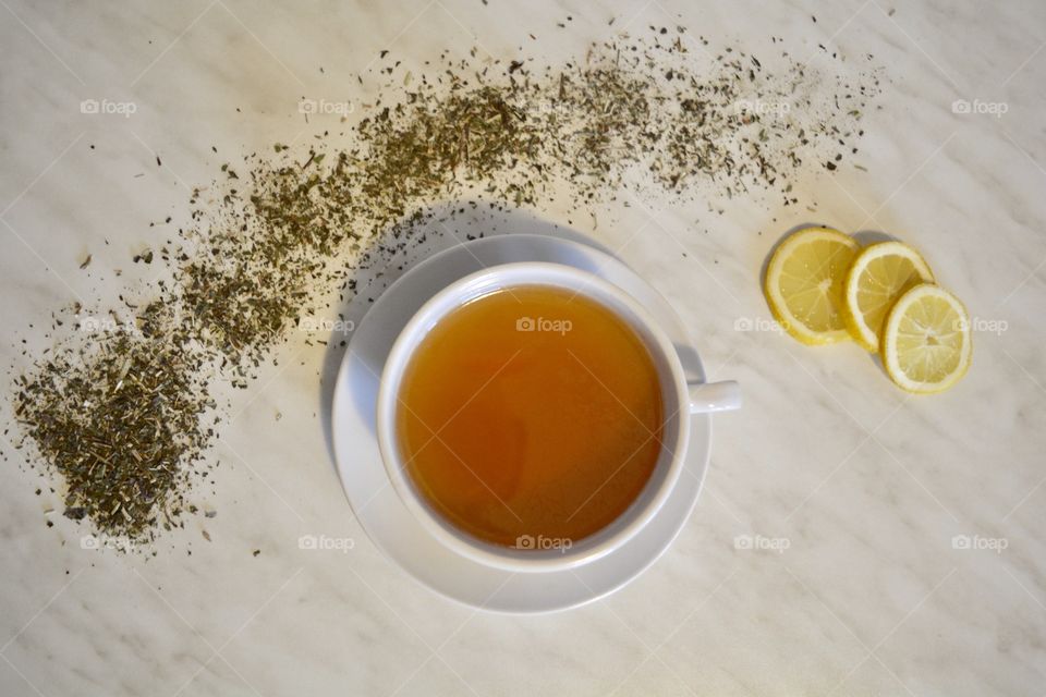 Herbal tea with lemon slice