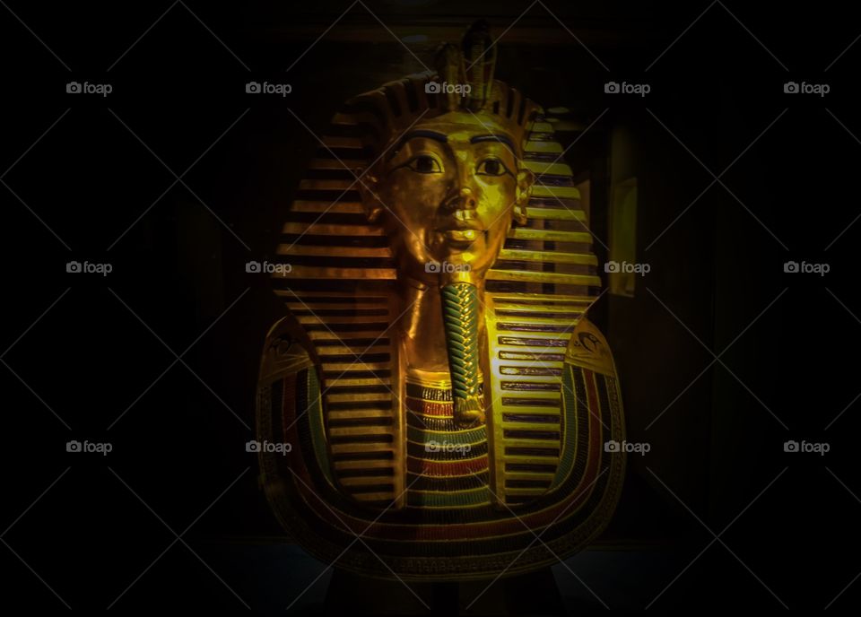 Golden death mask of egypt pharaoh tutankhamun