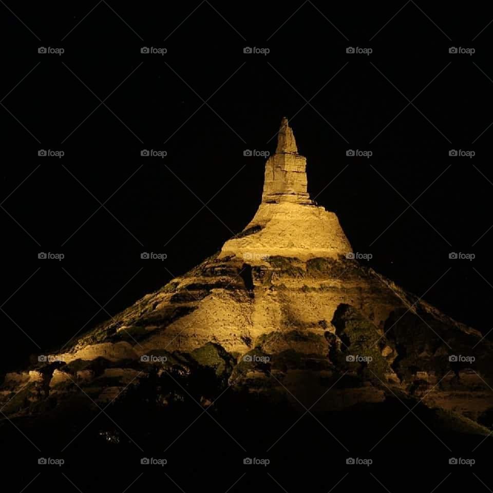 Chimney Rock illuminated, NE