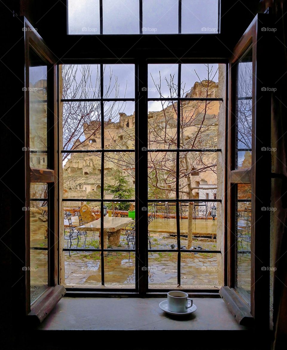 A view from the window in a winter day