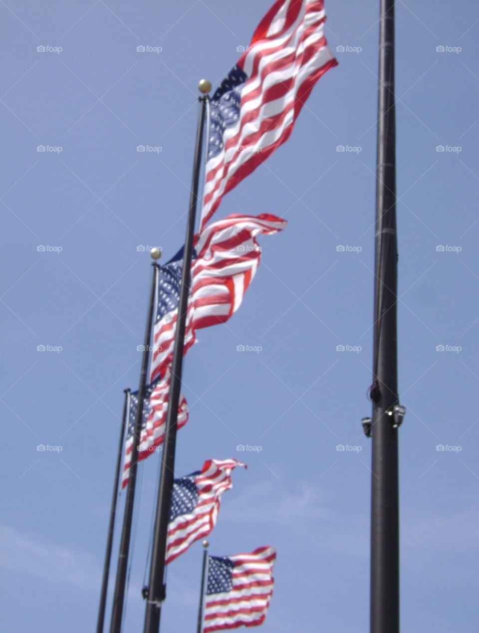 Several AMERICAN flags at the pier in Chicago