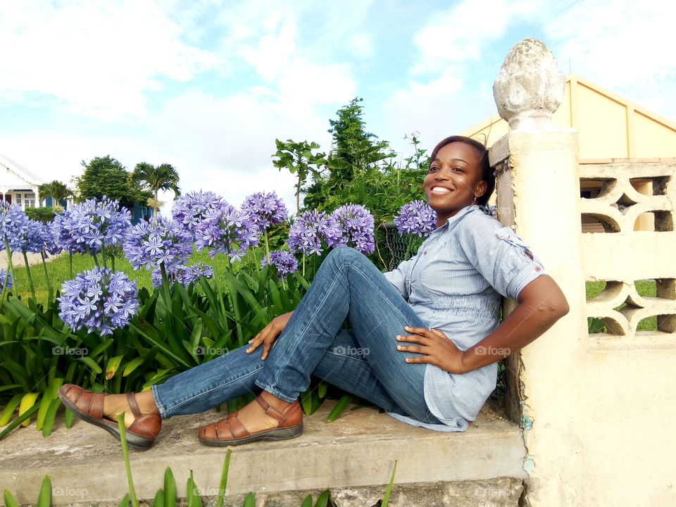 Woman relaxing on garden