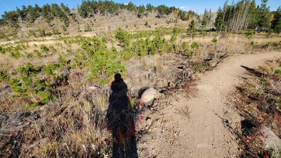Dusty hiking trail with shadow