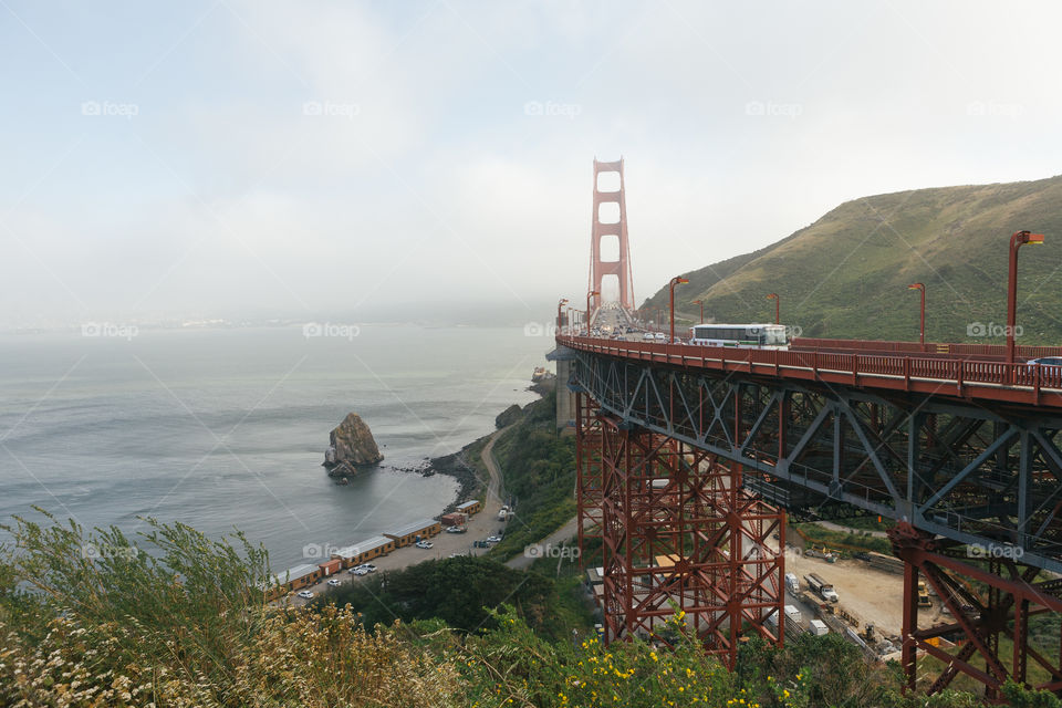 Golden Gate Bridge in San Francisco,  Pacific Ocean shore 