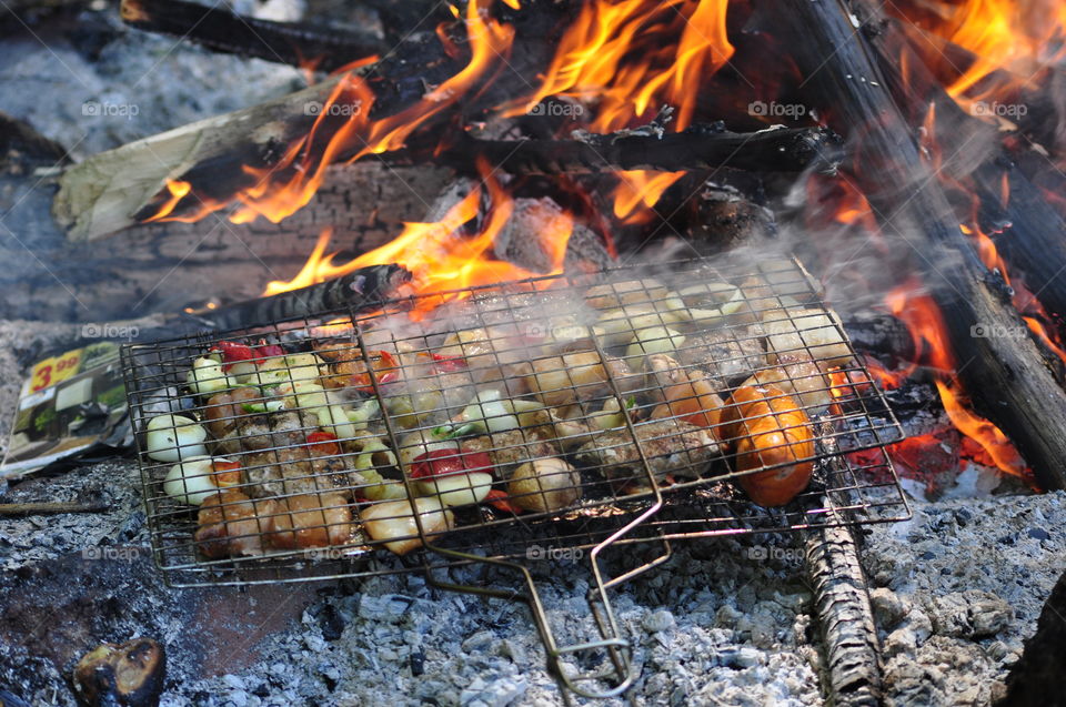 BBQ with herbs and vegetables