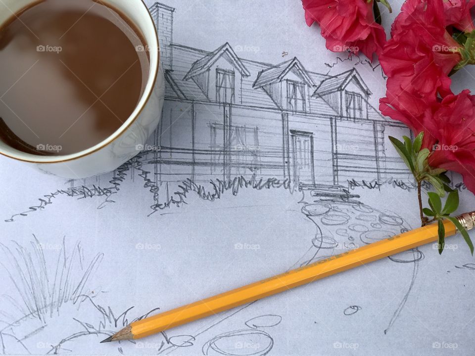 Sketch of log cabin home 