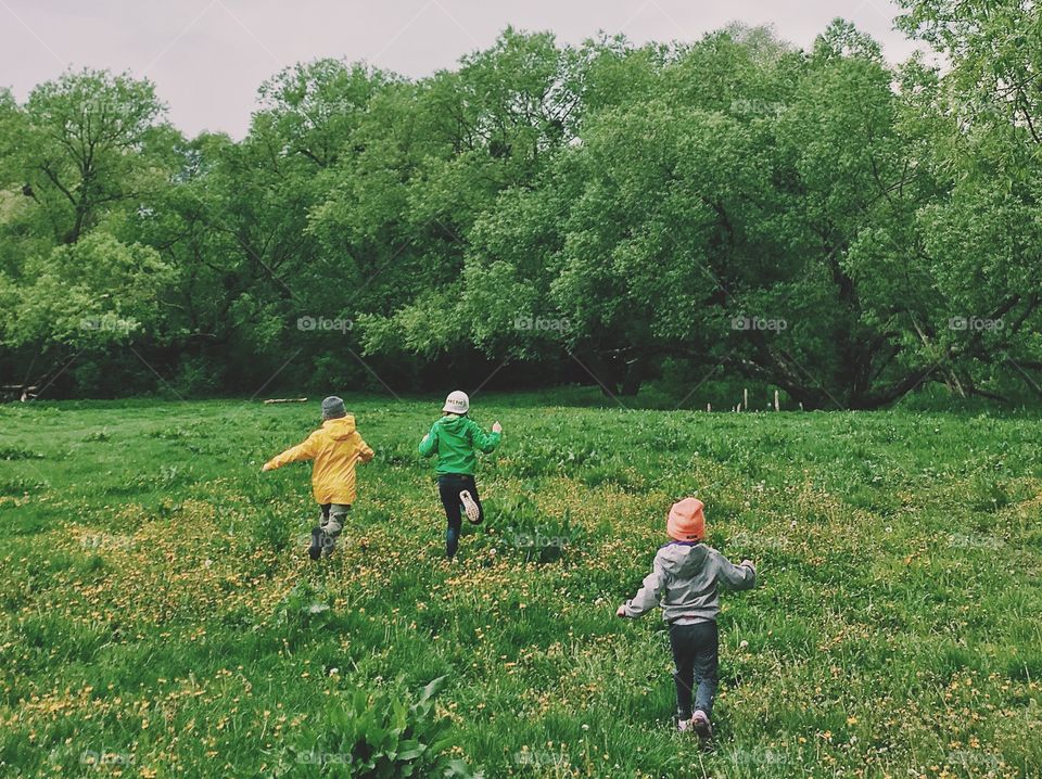 Children playing in the forest 