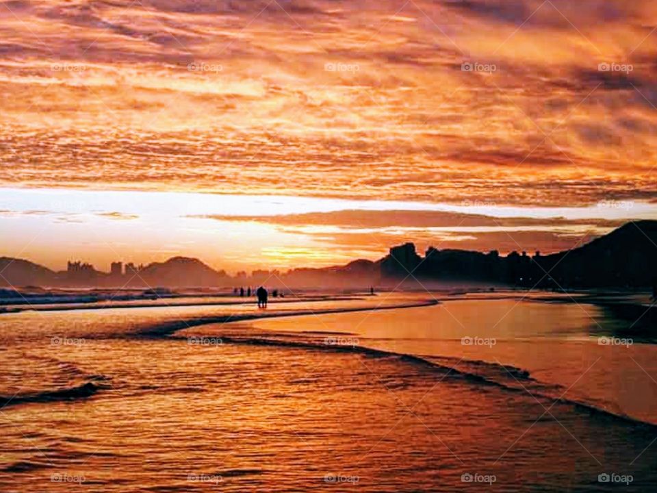 Sunset at Guarujá beach, Brazil 