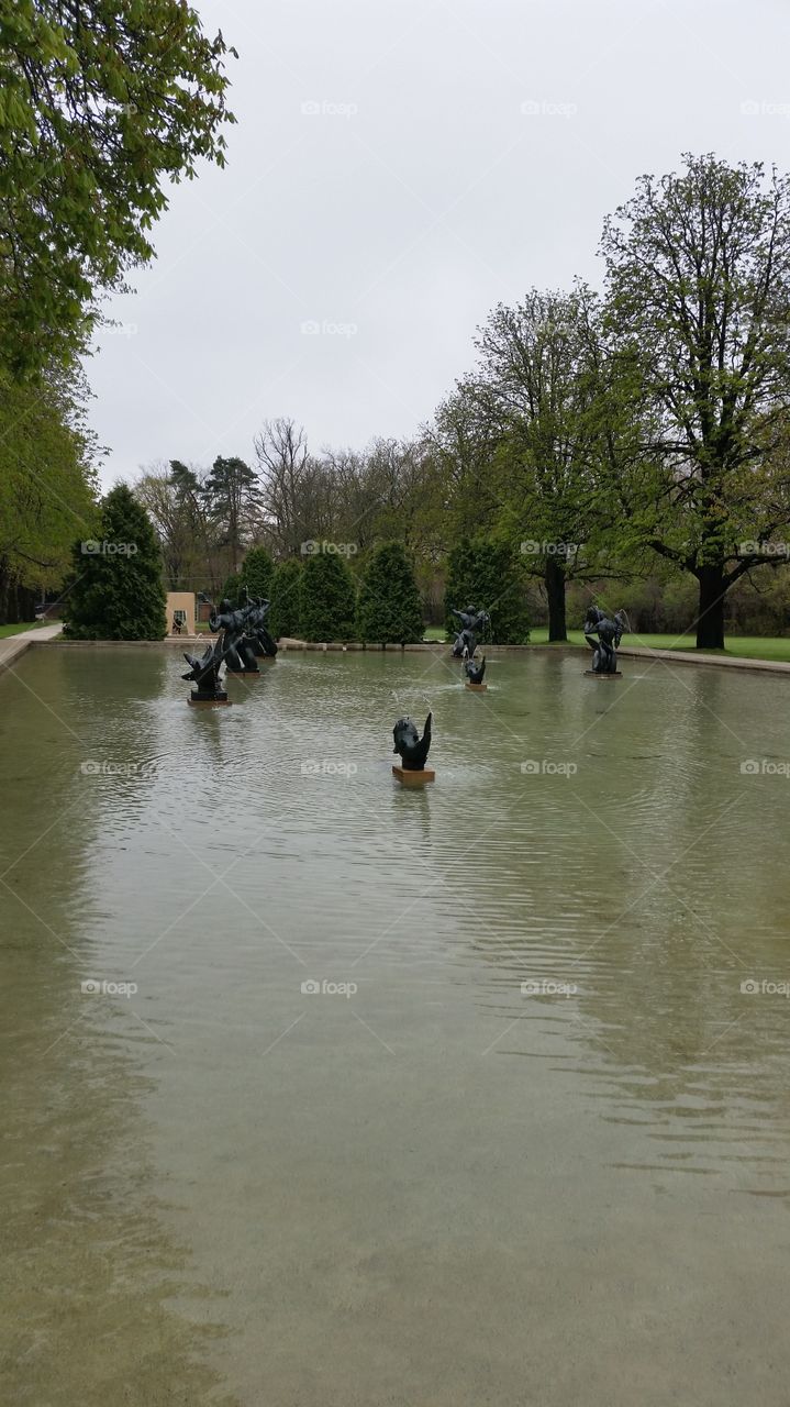 Pond with statues