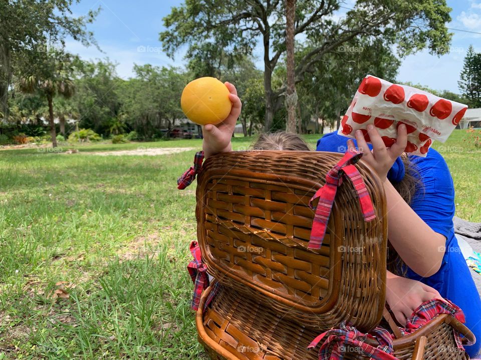 Picnic Basket Opened Up With Food And Items Needed For The Picnic Meal As A Family With Our Girls Excited To Grab What They Want To Eat First.