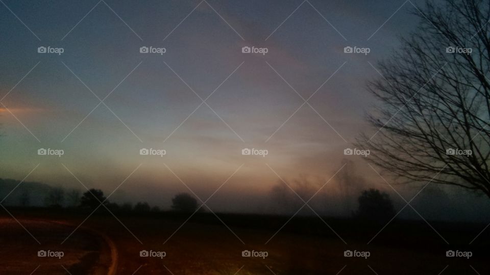 Sunset, Dawn, Landscape, No Person, Fog