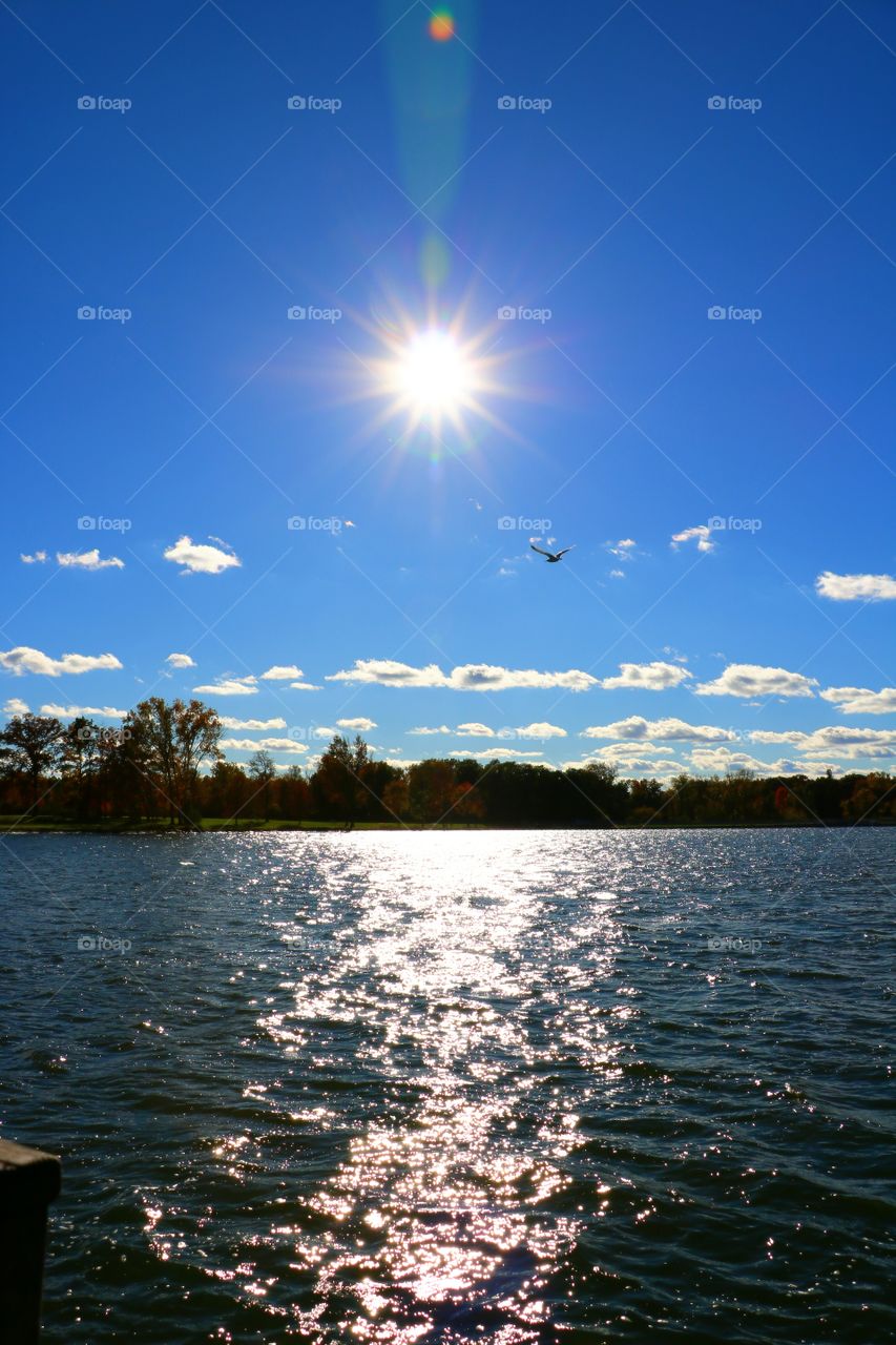 Sun reflecting on the