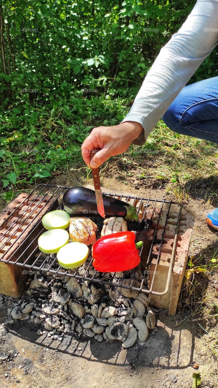 Food cooked on fire. Tasty and healthy