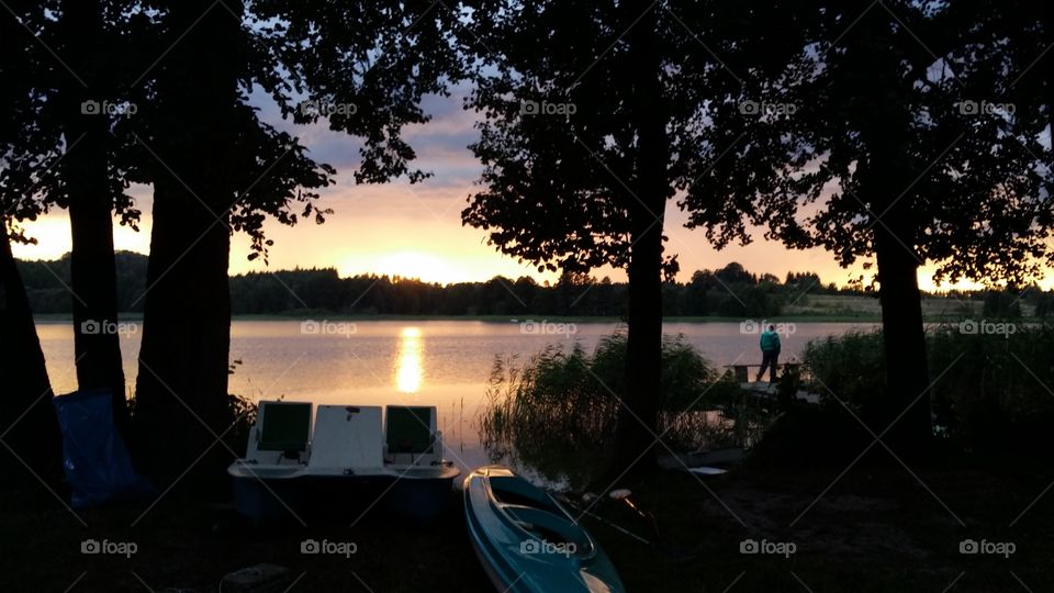 romantic evening on the lake. fantastic sunset