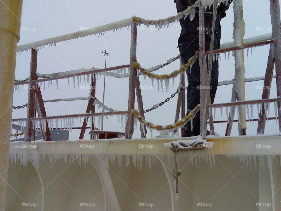 # my ship# railing# forecastle deck# frozen# cold# ice# narvik# Norway#