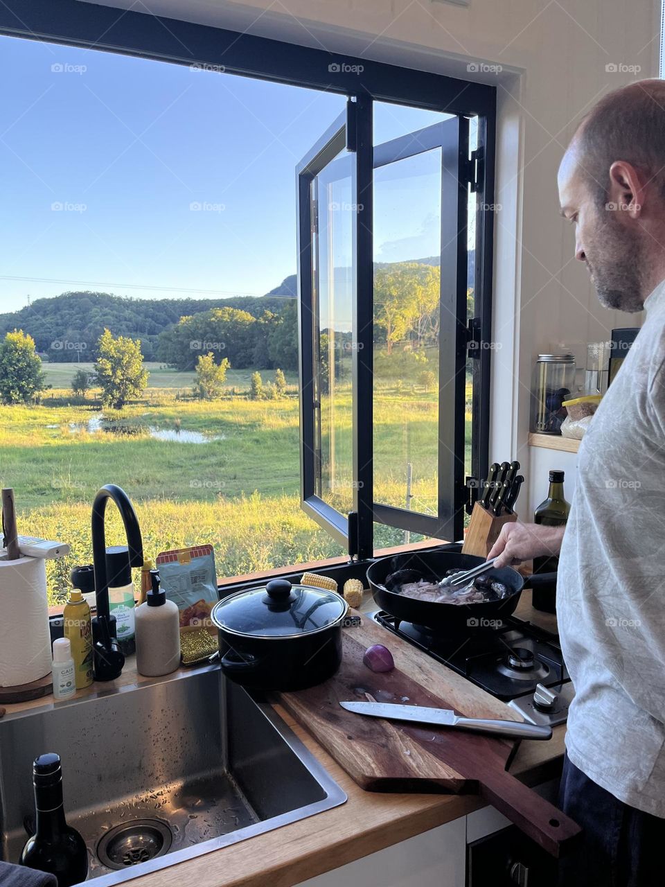 Cooking dinner with views 