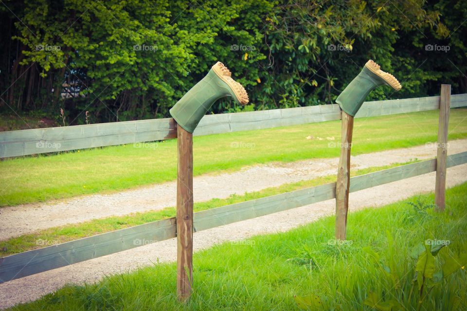 Out to Dry. Galoshes on a fence