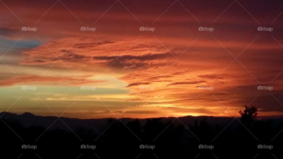 Fire in the Sky. Panoramic sunset view from Yucaipa / Oak Glenn California December 25, 2014