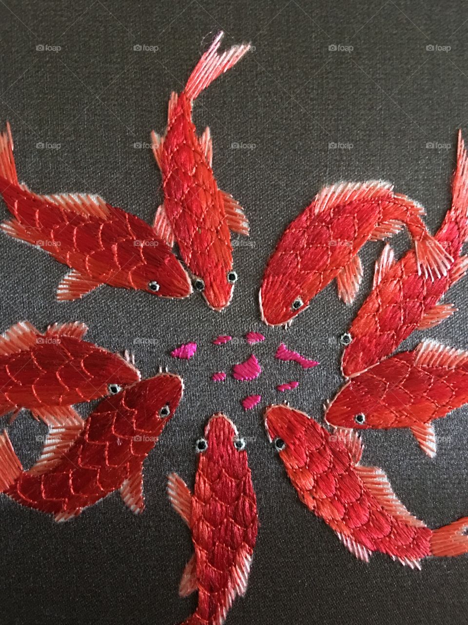 Closer view embroidered carp