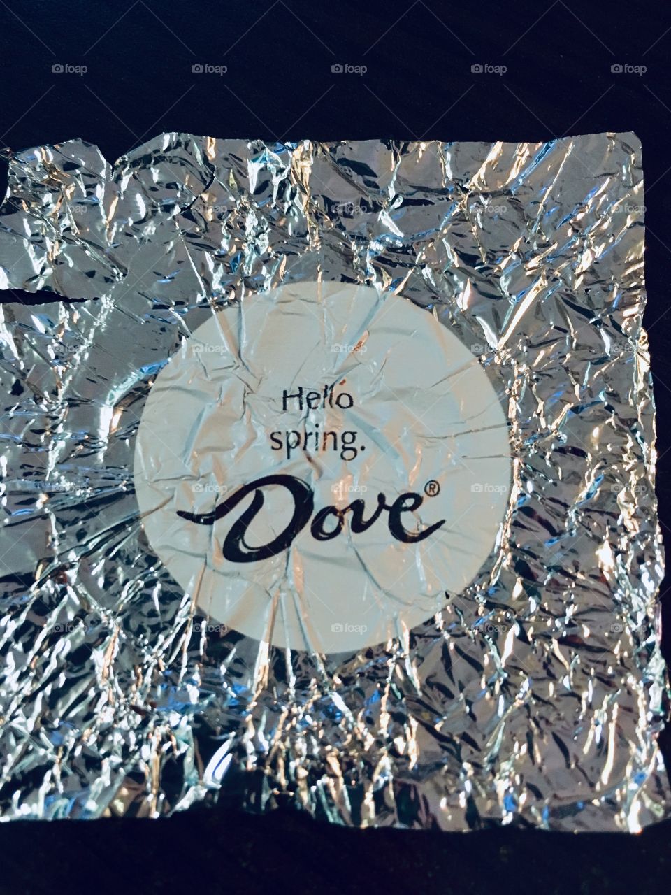 Hello Spring Dove crinkled chocolate candy wrapper