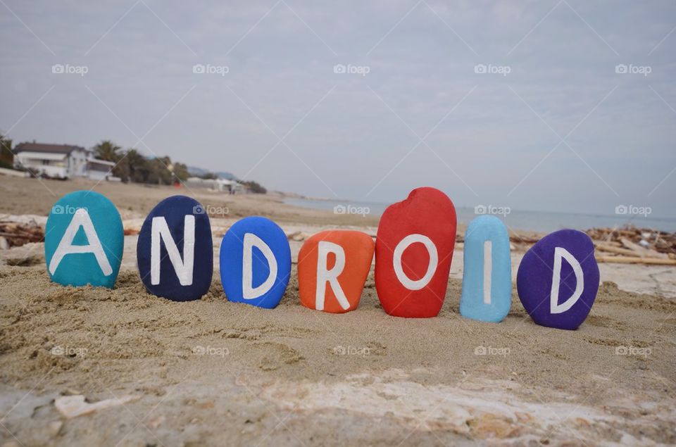 Android, operating system on colourful stones