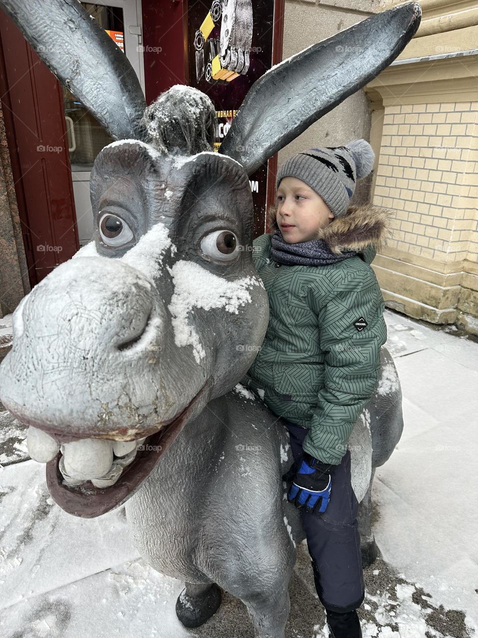 Boy walking winter season 