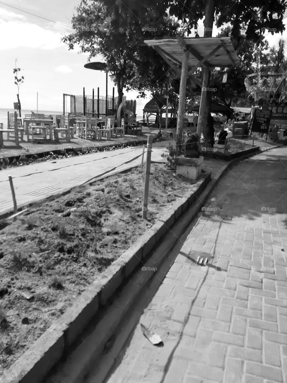 Monochrome style of the sidewalk at the beach that is being contstructed