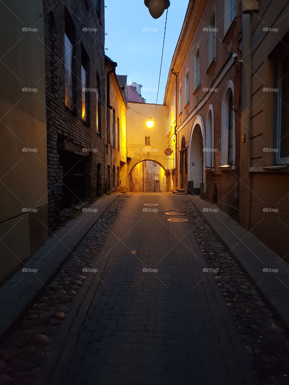 Beautiful old town in the dark.