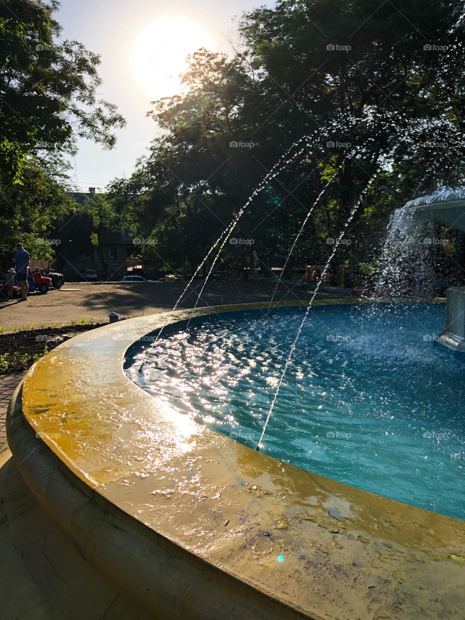 Sunset and fountain